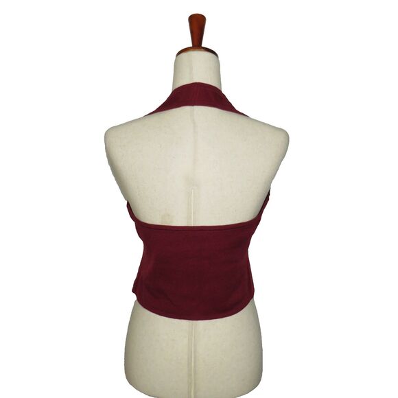 Halara Vest Burgundy Sweater Knit Button Up Halter Neck Top Size Large 12-14 - Picture 3 of 11